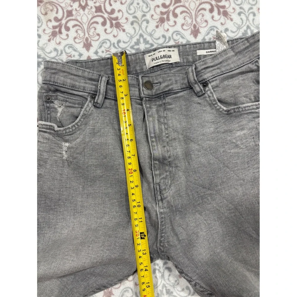 Pull&Bear Mens Grey Distressed Carrot Fit Tapered Jeans Size 32 Slim Stretch